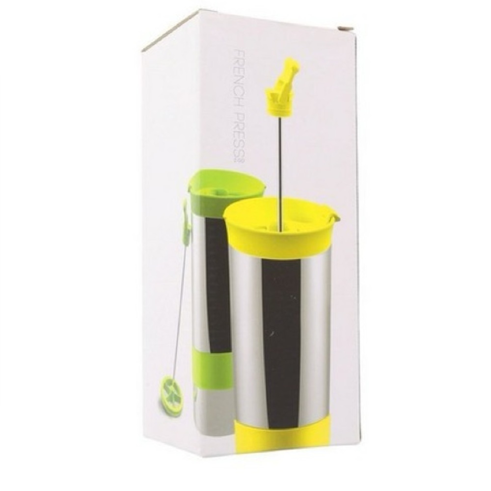 ASOBU The Hot Press Yellow Coffee tea Maker French Press Insulated Travel Mug
